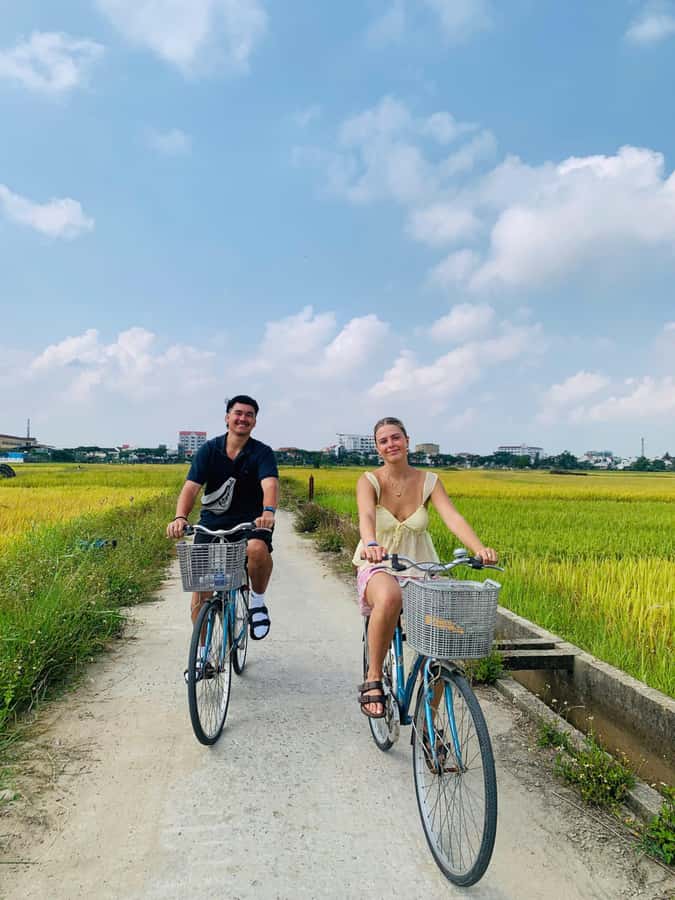 BUFFALO RIDING -BASKET BOAT & BIKE TOUR-HOI AN - Cycling from Hoi An into the rice fields