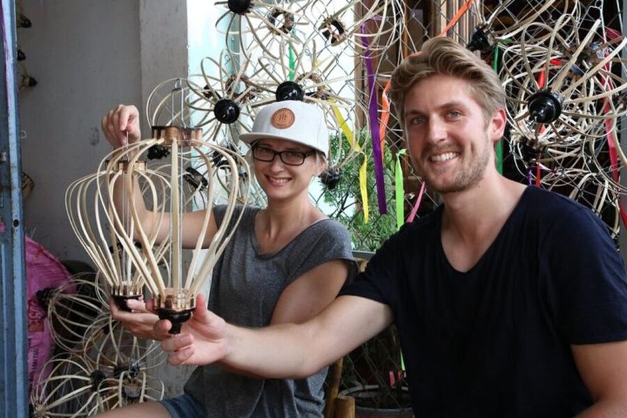 Hoi An: Foldable Lantern Making Class with Acrylic Painting - Choosing the fabric for your 20 cm frame