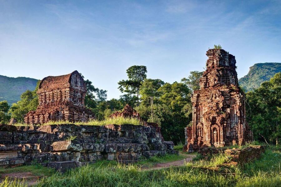 Hoi An: My Son Sanctuary and Thu Bon River Boat Trip - Walking through My Son’s temple groups