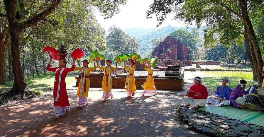 My Son sunset small group tour with boat trip - The Cham dance adds a living connection